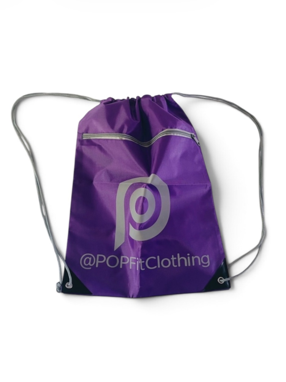 New POP FIT Purple Gray Drawstring Zipper Gym Bag Tote